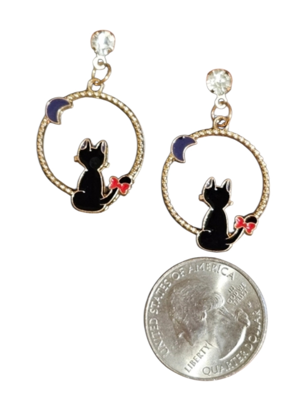 🐈‍⬛Black Cat Moon & Bow Earrings w/Purple & Red Accents🐈‍⬛